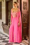 Buy_Label RSD_Pink Jumpsuit Mesh And Organza Hand Embroidered Thread Floral With Cape _Online_at_Aza_Fashions