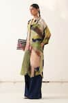 OFRIDA_Multi Color Cotton Moss Crepe Printed Abstract Lapel Trench Coat And Pant Set _Online_at_Aza_Fashions