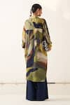 Buy_OFRIDA_Multi Color Cotton Moss Crepe Printed Abstract Lapel Trench Coat And Pant Set 