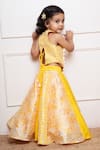 Shop_Kirti Agarwal - Pret N Couture_Yellow Silk Embroidery Thread Mirror Work Crop Top And Lehenga Set _at_Aza_Fashions