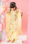 Kirti Agarwal - Pret N Couture_Yellow Chanderi Silk Embroidered Thread Floral Kurta Set With Jacket _Online_at_Aza_Fashions