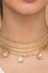 Vasundhara_Gold Plated Zareen Cz Studded Drop Layered Chain Necklace_Online_at_Aza_Fashions