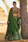 Buy_PUNIT BALANA_Green Chanderi Silk Printed Bandhani Scoop U Neck Lehenga Set _Online_at_Aza_Fashions