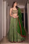 Buy_PUNIT BALANA_Green Chanderi Silk Printed Bandhani Scoop U Neck Lehenga Set _at_Aza_Fashions