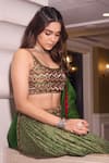 Buy_PUNIT BALANA_Green Chanderi Silk Printed Bandhani Scoop U Neck Lehenga Set 