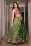 Shop_PUNIT BALANA_Green Chanderi Silk Printed Bandhani Scoop U Neck Lehenga Set 