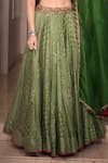 Buy_PUNIT BALANA_Green Chanderi Silk Printed Bandhani Scoop U Neck Lehenga Set _Online