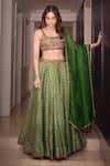 Shop_PUNIT BALANA_Green Chanderi Silk Printed Bandhani Scoop U Neck Lehenga Set _Online