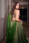 PUNIT BALANA_Green Chanderi Silk Printed Bandhani Scoop U Neck Lehenga Set 