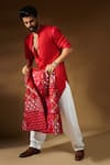 PUNIT BALANA_Red Tusser Silk Embroidered Resham Thread And Coin Bundi Kurta Set _at_Aza_Fashions