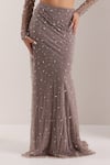 Shop_Silky Bindra_Grey Soft Net Embellished Crystal Elinor Bodycon Trail Lehenga With Blouse _Online_at_Aza_Fashions