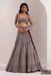 Buy_Silky Bindra_Grey Organza Embellished Crystal U-neck Zeya Snowflake Embroidered Lehenga Set _at_Aza_Fashions