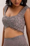 Shop_Silky Bindra_Grey Organza Embellished Crystal U-neck Zeya Snowflake Embroidered Lehenga Set _Online_at_Aza_Fashions