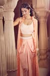 Buy_Aariyana Couture_Peach Bustier Dupion Hand Embroidered Bustier Scoop Jacket And Draped Skirt Set 