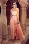 Buy_Aariyana Couture_Peach Bustier Dupion Hand Embroidered Bustier Scoop Jacket And Draped Skirt Set _Online