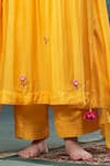 Hirika&Dhruti_Yellow Kurta And Pant Cotton Silk Hand Embroidered 3d Flower V-neck A-line Set _Online_at_Aza_Fashions