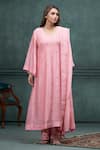 Buy_Hirika&Dhruti_Pink Kurta And Pant Cotton Silk Hand Embroidered French Knot Leaf A-line Set _at_Aza_Fashions