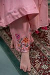 Buy_Hirika&Dhruti_Pink Kurta And Pant Cotton Silk Hand Embroidered French Knot Leaf A-line Set _Online_at_Aza_Fashions