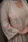 Hirika&Dhruti_Beige Kurta Monga Silk Hand Embroidered Floral Geometric Thread A-line Set _Online_at_Aza_Fashions