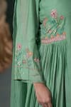 Hirika&Dhruti_Green Kurta Monga Silk Hand Embroidered Floral Geometric Thread Gathered Set _Online_at_Aza_Fashions