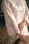 Buy_Hirika&Dhruti_Beige Kurta And Pant Chiniya Silk Hand Embroidered Floral Round Short Set _Online_at_Aza_Fashions