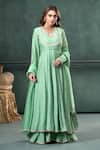 Buy_Hirika&Dhruti_Green Anarkali And Sharara Monga Silk Hand Embroidered Mirror Lace. Sequins Set _at_Aza_Fashions