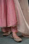 Buy_Hirika&Dhruti_Pink Anarkali And Pant Silk Embroidered Sequin V Neck Set _Online_at_Aza_Fashions