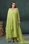 Buy_Hirika&Dhruti_Green Anarkali And Pant Silk Embroidered Moti Round Thread & Set _at_Aza_Fashions