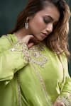 Hirika&Dhruti_Green Kurta And Sharara Chiniya Silk Embroidered Zardosi Round Set _Online_at_Aza_Fashions