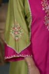 Hirika&Dhruti_Green Kurta Silk Embroidered Metal Notched Floral Pant Set _Online_at_Aza_Fashions