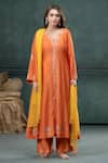 Buy_Hirika&Dhruti_Orange Kurta And Pant Silk Embroidered Marodi V Neck Work Set _at_Aza_Fashions