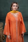 Buy_Hirika&Dhruti_Orange Kurta And Pant Silk Embroidered Marodi V Neck Work Set _Online_at_Aza_Fashions