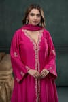 Hirika&Dhruti_Pink Kurta And Pant Silk Embroidered Marodi V Neck Set _Online_at_Aza_Fashions