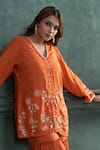 Buy_Hirika&Dhruti_Orange Kurta And Sharara Monga Silk Embroidered Thread V Neck Floral Short Set _Online_at_Aza_Fashions