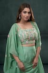 Hirika&Dhruti_Green Blouse And Skirt Monga Silk Embroidered Thread Tassel Jacket Draped Set _Online_at_Aza_Fashions