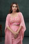 Hirika&Dhruti_Pink Blouse And Skirt Monga Silk Embroidered Thread Tassel Jacket Draped Set _Online_at_Aza_Fashions