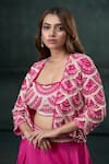 Shop_Hirika&Dhruti_Pink Organza Silk Embroidered Sequin Jacket Open Short Lehenga Set _Online_at_Aza_Fashions