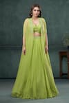 Buy_Hirika&Dhruti_Green Organza Silk Embroidered Sequin Jacket Open Floral Lehenga Set _at_Aza_Fashions