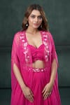 Buy_Hirika&Dhruti_Pink Organza Silk Embroidered Sequin Jacket Open Lehenga Set _Online_at_Aza_Fashions