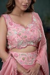 Hirika&Dhruti_Pink Lehenga And Blouse Silk Chanderi Embroidered Pearl Cutwork Leaf Floral Set _Online_at_Aza_Fashions