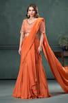 Buy_Hirika&Dhruti_Orange Ghagra And Blouse Cotton Silk Embroidered Tikki Pre-draped Saree Set _at_Aza_Fashions