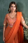 Hirika&Dhruti_Orange Ghagra And Blouse Cotton Silk Embroidered Tikki Pre-draped Saree Set _Online_at_Aza_Fashions