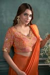 Buy_Hirika&Dhruti_Orange Ghagra And Blouse Cotton Silk Embroidered Tikki Pre-draped Saree Set _Online_at_Aza_Fashions