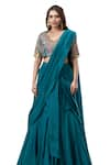 Buy_Hirika&Dhruti_Green Ghagra And Blouse Cotton Silk Embroidered Thread Pre-draped Saree Set 