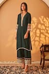 Buy_Bo tree_Green Satin Raw Silk Embroidery Sequin V Arzoo Gota Placket Kurta And Pant Set _at_Aza_Fashions