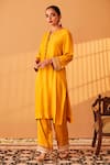 Buy_Bo tree_Yellow Satin Raw Silk Embroidery Thread Parizaad Placket Kurta And Pant Set _at_Aza_Fashions