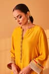 Bo tree_Yellow Satin Raw Silk Embroidery Thread Parizaad Placket Kurta And Pant Set _Online_at_Aza_Fashions