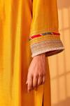 Shop_Bo tree_Yellow Satin Raw Silk Embroidery Thread Parizaad Placket Kurta And Pant Set _Online_at_Aza_Fashions