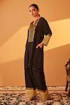 Buy_Bo tree_Black Satin Raw Silk Embroidery Zari Zehar Stripe Kurta And Flared Pant Set _Online_at_Aza_Fashions