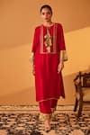 Buy_Bo tree_Red Satin Raw Silk Embroidery Zardozi Round Roohaniyat Sleeve Kurta And Pant Set _at_Aza_Fashions